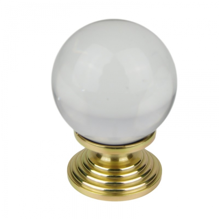 Polished Brass Clear Lead Crystal, Clear Cabinet Knobs